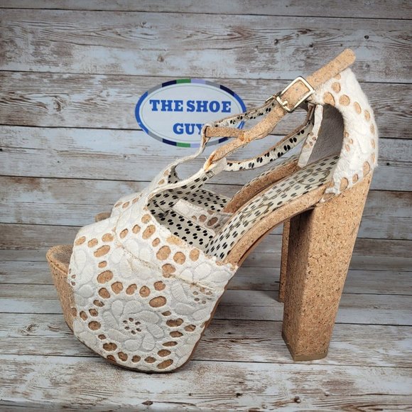 Jessica Simpson Women Size 9B Brown/ White Ankle Strap High Block Heels Shoes - Picture 8 of 13